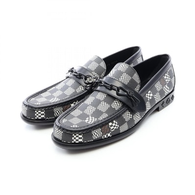 ルイ・ヴィトン LOUIS VUITTON ダミエディストーテッド ローファー 靴 PVCコーティングキャンバス レザー メンズ ブラック系 / ホワイト系 【中古】