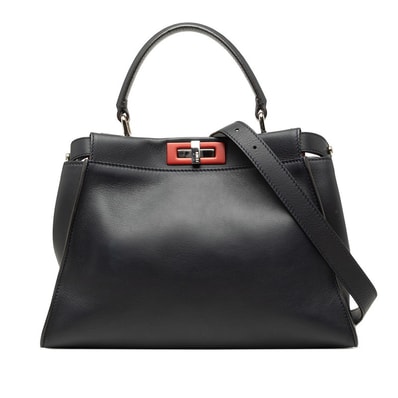 フェンディ ピーカブー レギュラー ハンドバッグ ショルダーバッグ 2WAY 8BN290 ネイビー系 レッド レザー レディース FENDI 【中古】
