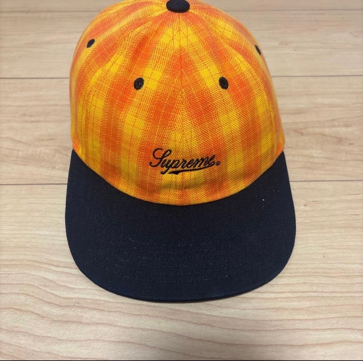 Supreme Script Logo 6-Panel "Orange Plaid"