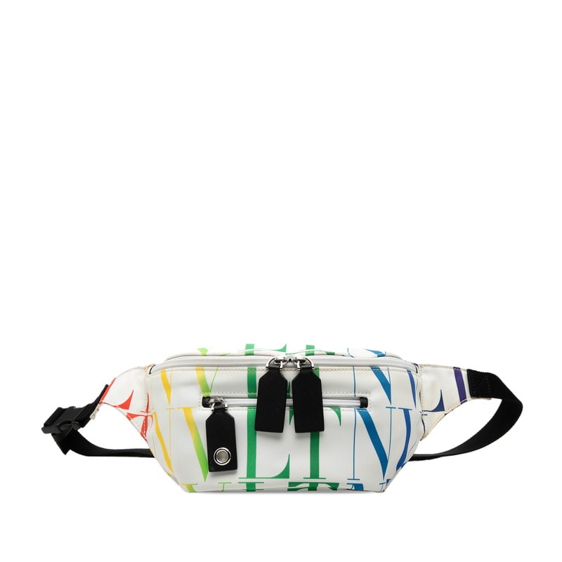 ヴァレンティノ VLTNロゴ ボディバッグ ベルトバッグ ホワイト マルチカラー ナイロン レディース VALENTINO 【中古】