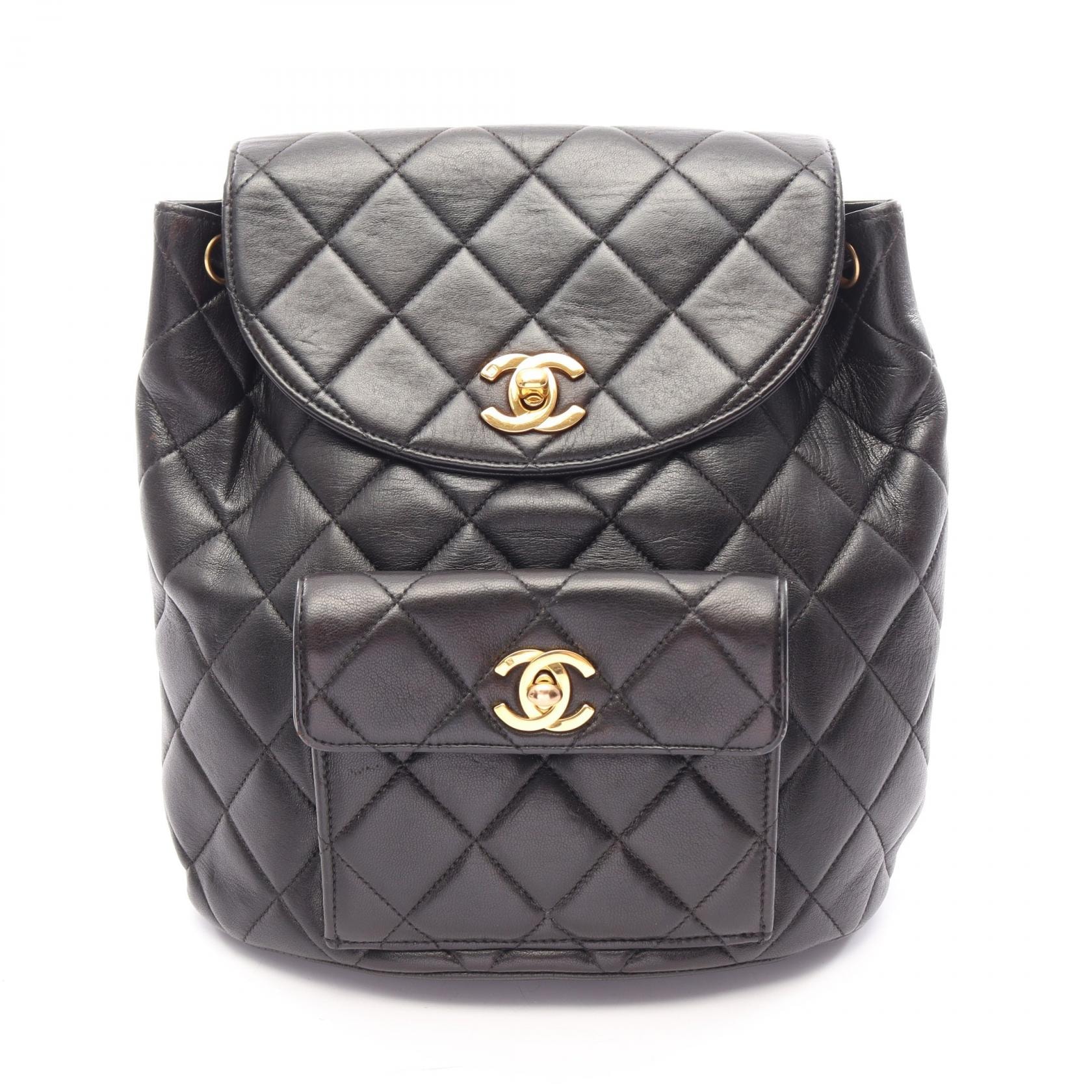シャネル CHANEL マトラッセ ターンロック チェーン リュックサック バックパック バッグ ラムスキン(羊革) レディース ブラック系 【中古】