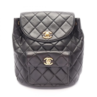 シャネル CHANEL マトラッセ ターンロック チェーン リュックサック バックパック バッグ ラムスキン(羊革) レディース ブラック系 【中古】
