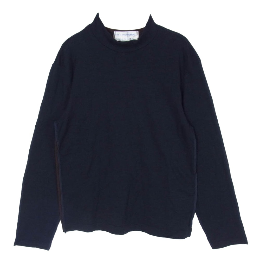 COMME des GARCONS コムデギャルソン SHIRT シャツ W11130 フランス製 インサイドアウト バイカラー ウール 切替 ニット ダークネイビー系 S【中古】