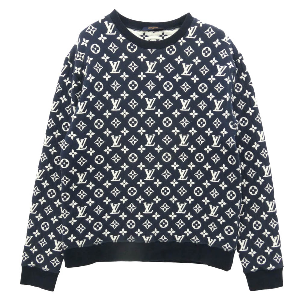 LOUIS VUITTON ルイ・ヴィトン 21SS RM211Q TCJ HIY53W フルモノグラム ジャカード クルーネック スウェット トレーナー ネイビー系 L【中古】