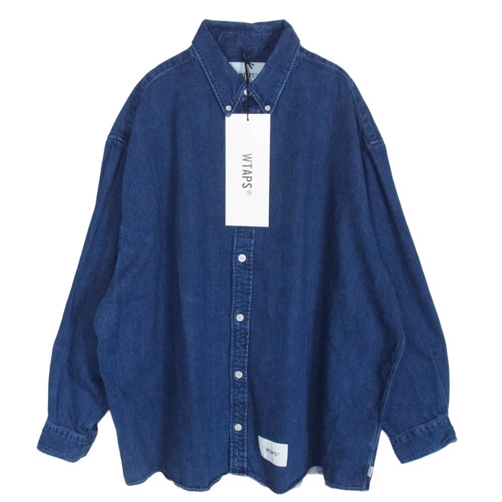 WTAPS ダブルタップス 23AW 232BRDT-SHM03 LS COTTON. DENIM デニム ウォッシュ加工 コットン 長袖 ボタンダウンシャツ インディゴブルー系 4【中古】