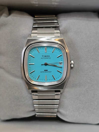 TIMEX REISSUE 1983 E-line "Silver/Tiffany Blue"