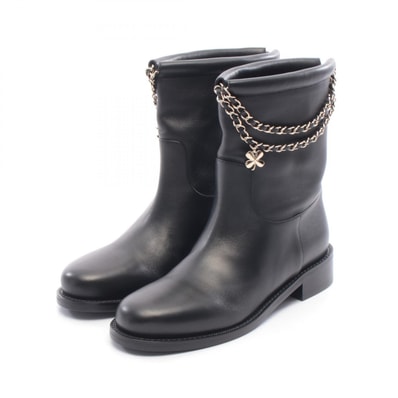 シャネル CHANEL ココマーク Wチェーン ショート ブーツ 靴 レザー レディース ブラック系 G46709 【中古】