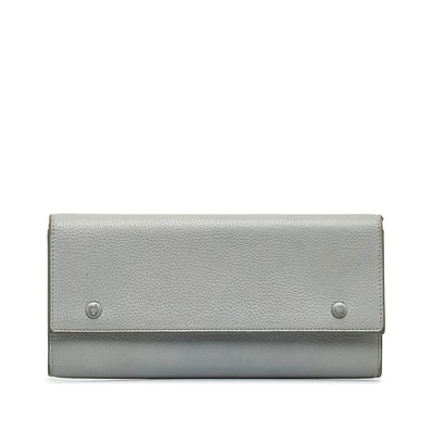 セリーヌ ラージフラップ マルチファンクション 長財布 101673 グレー レザー レディース CELINE 【中古】