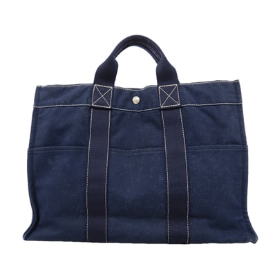【6ke5248】エルメス トートバッグ ドーヴィルMM キャンバス ネイビー シルバー金具【中古】レディース