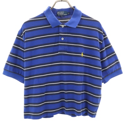 Polo by Ralph Lauren ポロバイラルフローレン ボーダー柄 半袖 ショート丈 ポロシャツ L ブルー 鹿の子