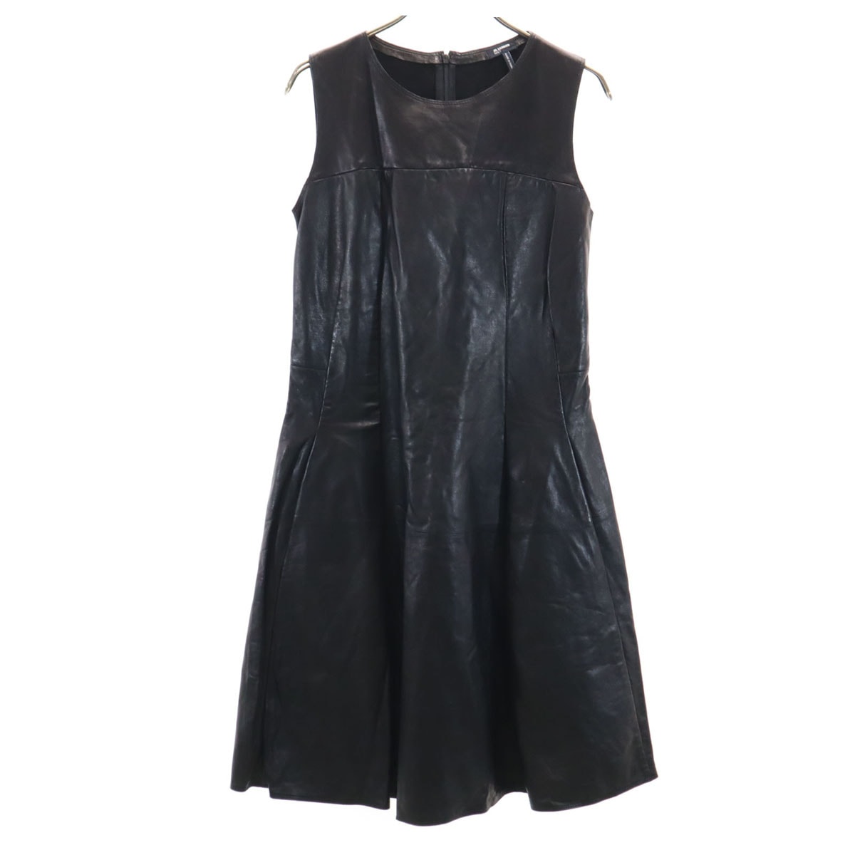 JIL SANDER NAVY ジルサンダーネイビー ノースリーブ 羊革レザー ワンピース 34 ブラック