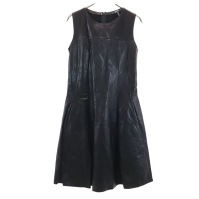 JIL SANDER NAVY ジルサンダーネイビー ノースリーブ 羊革レザー ワンピース 34 ブラック