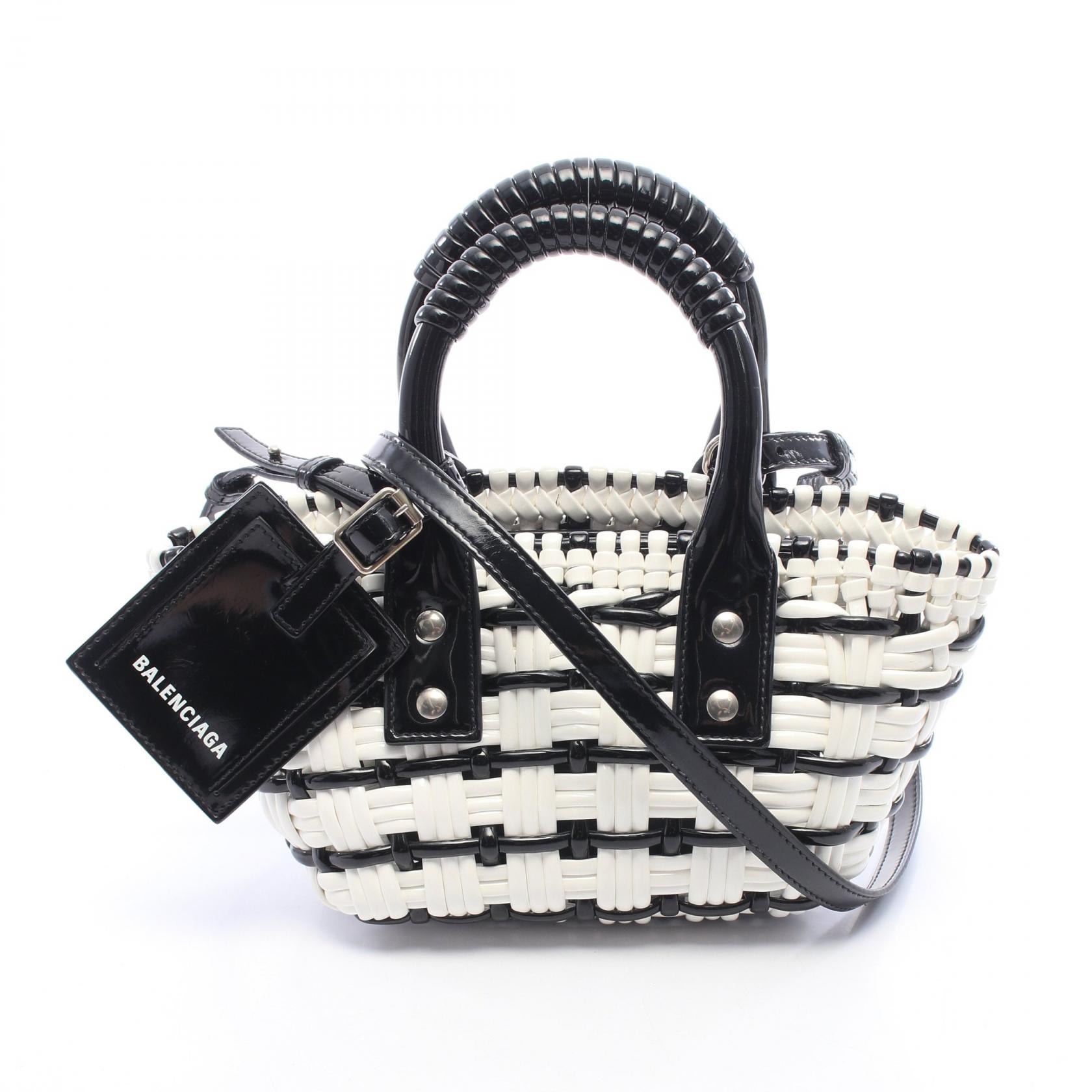バレンシアガ BALENCIAGA BISTRO XXS ビストロ バスケットバッグ 2WAY ハンドバッグ バッグ エナメル レディース ホワイト系 / ブラック系 678028 【中古】