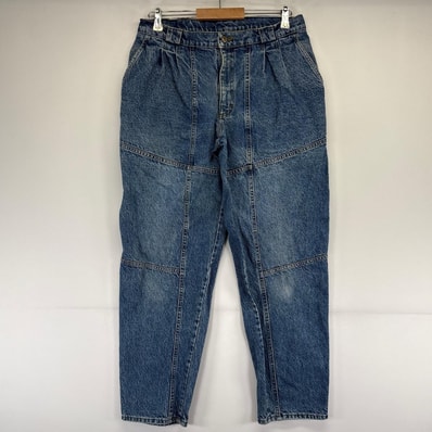 古着 リー Lee パンツ テーパード ジーパン タックパンツ ケミカルウォッシュ w34×L32 ブルー系 メンズ