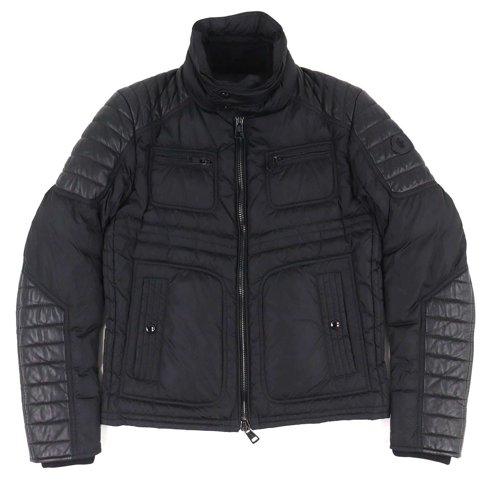 美品 モンクレール ラムレザー切り替え ダウンジャケット DIMITRI 黒 0