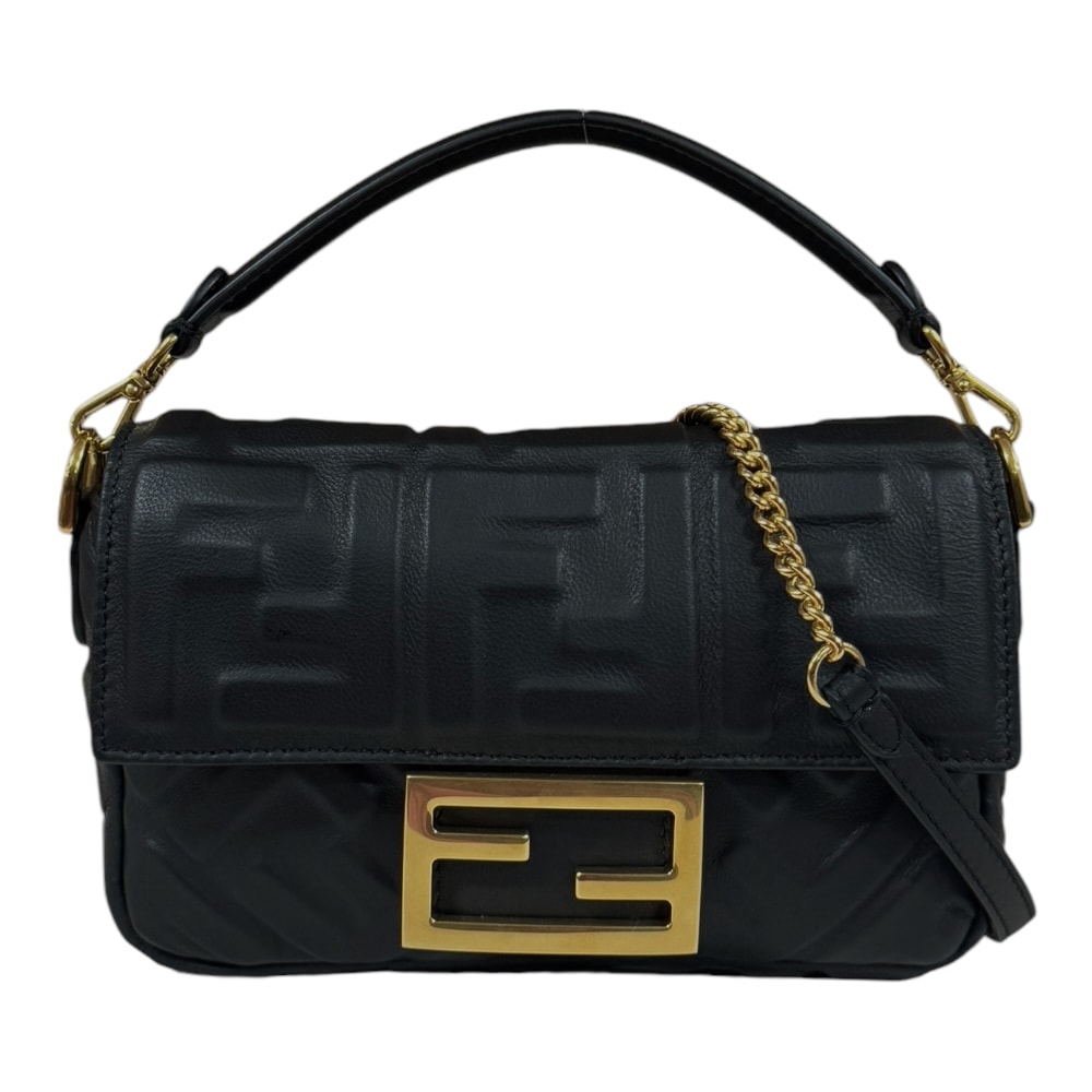 フェンディ バゲット ミニ ショルダーバッグ レザー 8BS017 ブラック レディース FENDI  中古