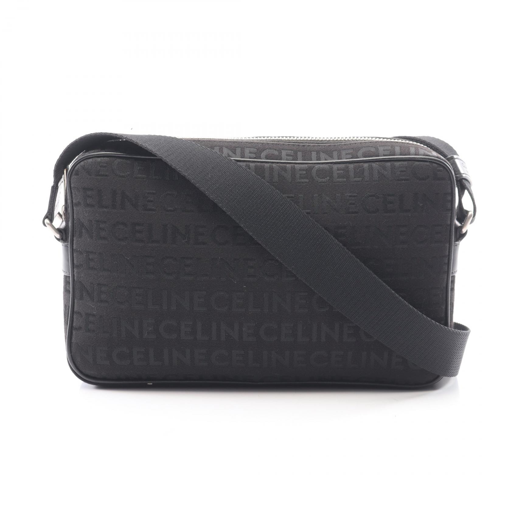 セリーヌ CELINE ロゴ刺繍 総柄 ショルダーバッグ バッグ キャンバス レザー レディース ブラック系 【中古】