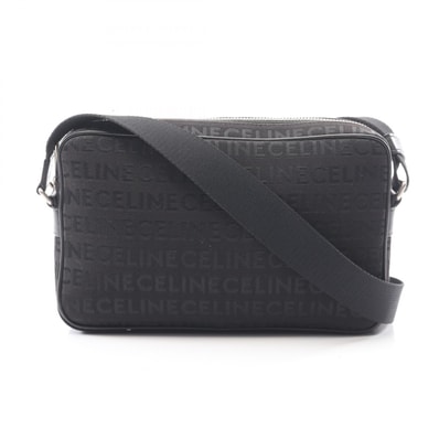 セリーヌ CELINE ロゴ刺繍 総柄 ショルダーバッグ バッグ キャンバス レザー レディース ブラック系 【中古】