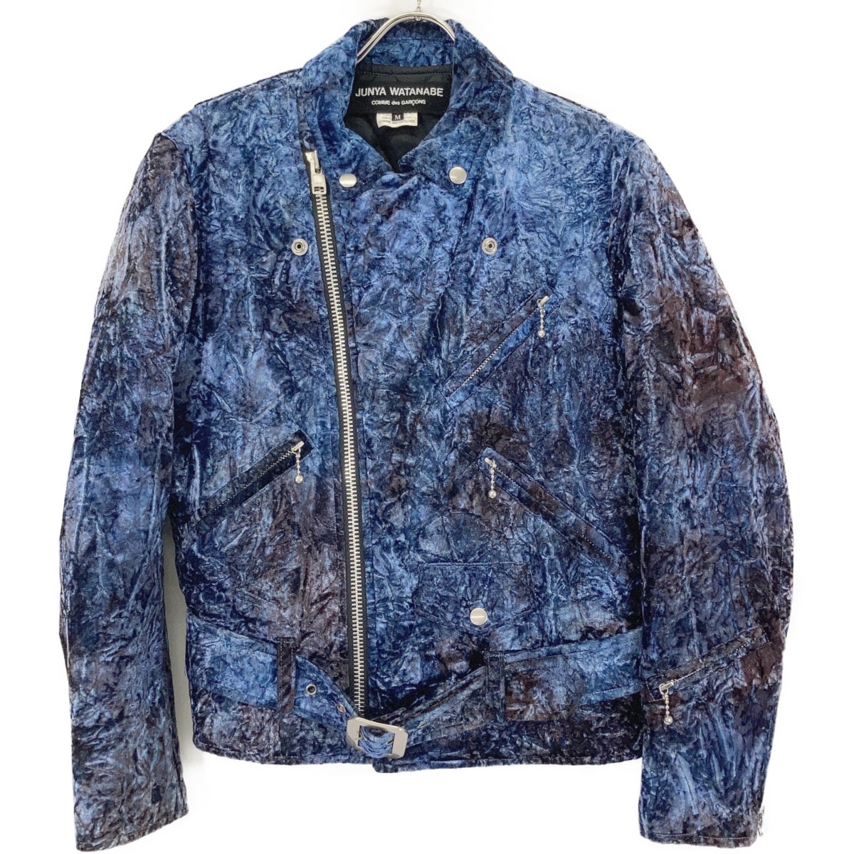 コムデギャルソンジュンヤワタナベ ブルー 2012AW JJーj012 ベロア ダブルライダース M