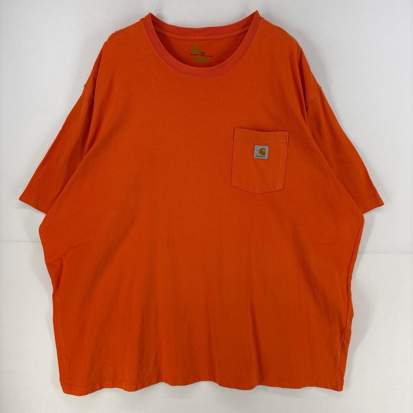 古着 カーハート Carhartt 半袖Tシャツ ワンポイント 胸ポケット クルーネック 大きいサイズ 作業着 ワーク 4XL  オレンジ メンズ