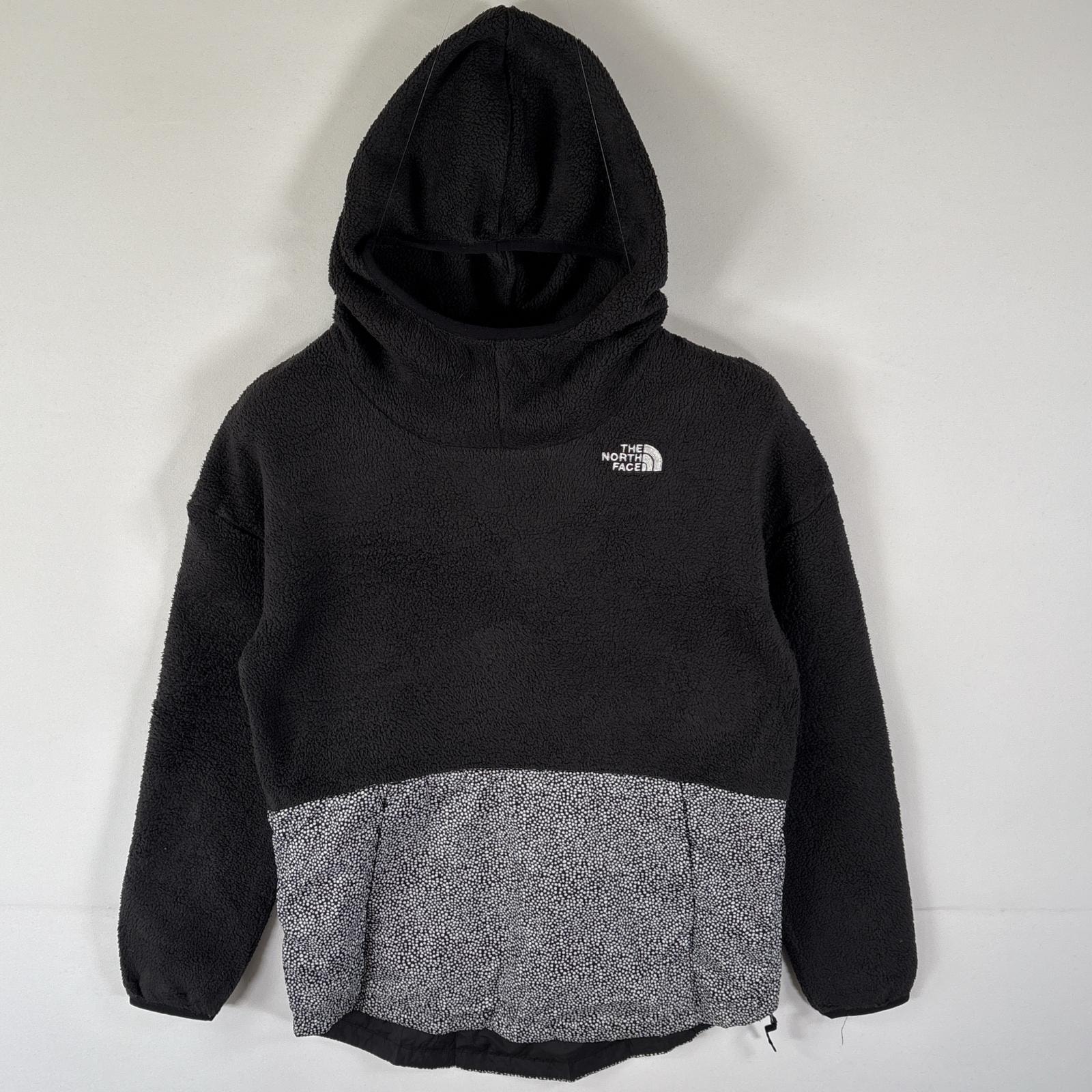 古着 ザ・ノースフェイス THE NORTH FACE フリースパーカー プルオーバー ナイロンツートンカラー L ガールズ 14-16 ブラック キッズ