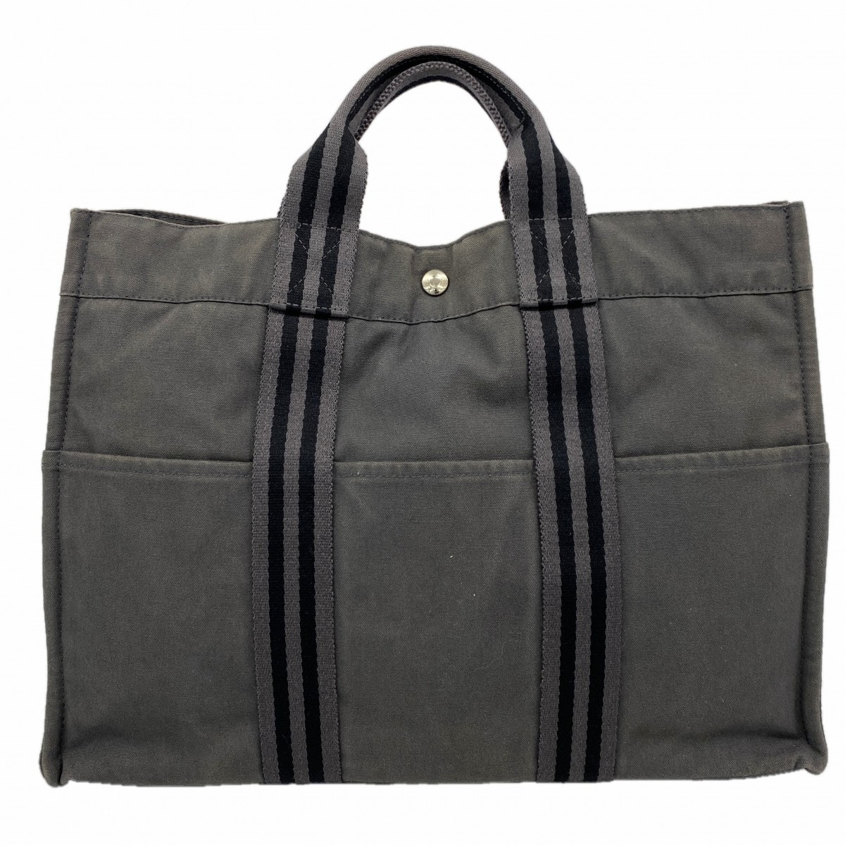 【6dc3645-k】エルメス トートバッグ フールトゥMM キャンバス グレー シルバー金具【中古】メンズ レディース ユニセックス