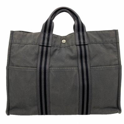 【6dc3645-k】エルメス トートバッグ フールトゥMM キャンバス グレー シルバー金具【中古】メンズ レディース ユニセックス