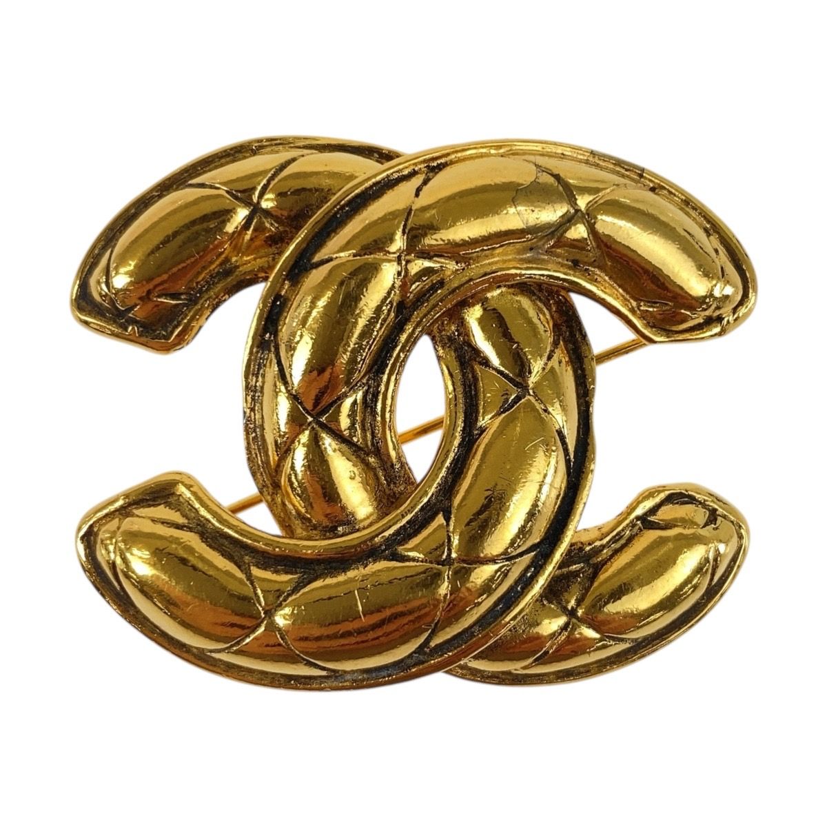 美品 CHANEL シャネル ヴィンテージ マトラッセ メッキ ブローチ 504273 【中古】