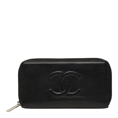 シャネル ココマーク ラウンドファスナー 長財布 ブラック キャビアスキン レディース CHANEL 【中古】