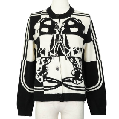 2021秋冬 HERMES エルメス カーディガン 長袖 ニット ブリッドドゥガラ 黒 (ブラック)/白 (ホワイト) カシミヤ #44 新品未使用