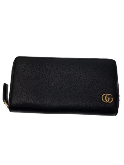 GUCCI GG Marmont Leather Zip Around Wallet "Black/Gold"