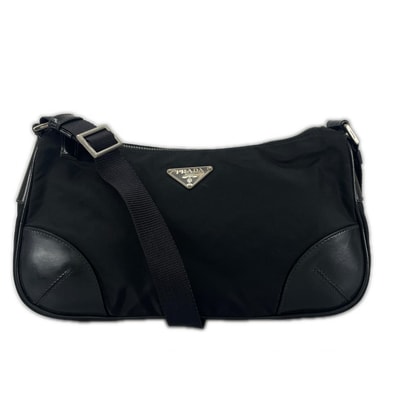 PRADA プラダ ホーボー 三角ロゴ ショルダーバッグ ナイロン ブラック レディース ワンショルダーパッさ【中古】