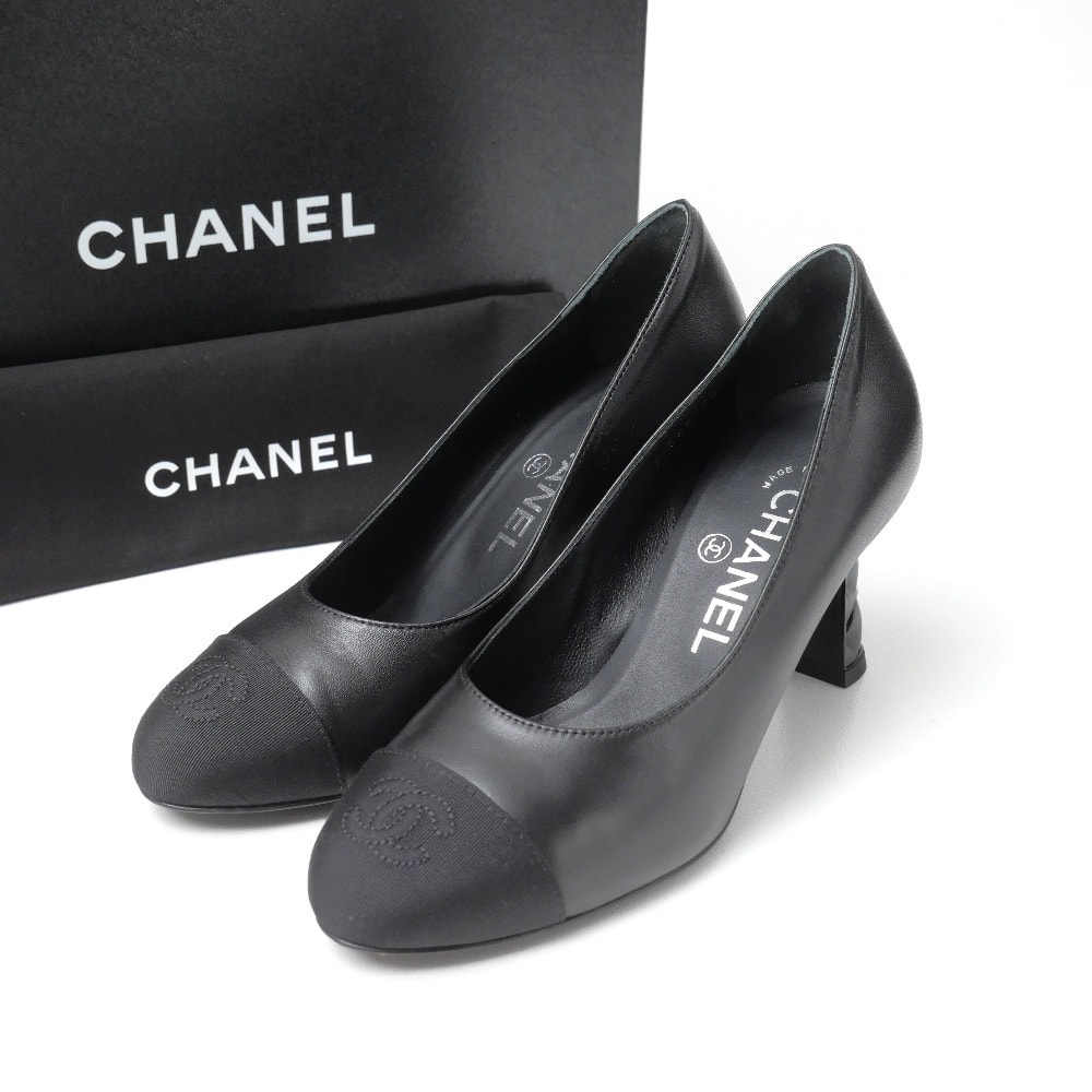 ■美品■2023年製■CHANEL シャネル パンプス サイズ35C CC ココマーク キャップトゥ  ラムスキン ブランド古着【中古】20260903/RB0452