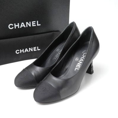 ■美品■2023年製■CHANEL シャネル パンプス サイズ35C CC ココマーク キャップトゥ ラムスキン ブランド古着【中古】20260903/RB0452