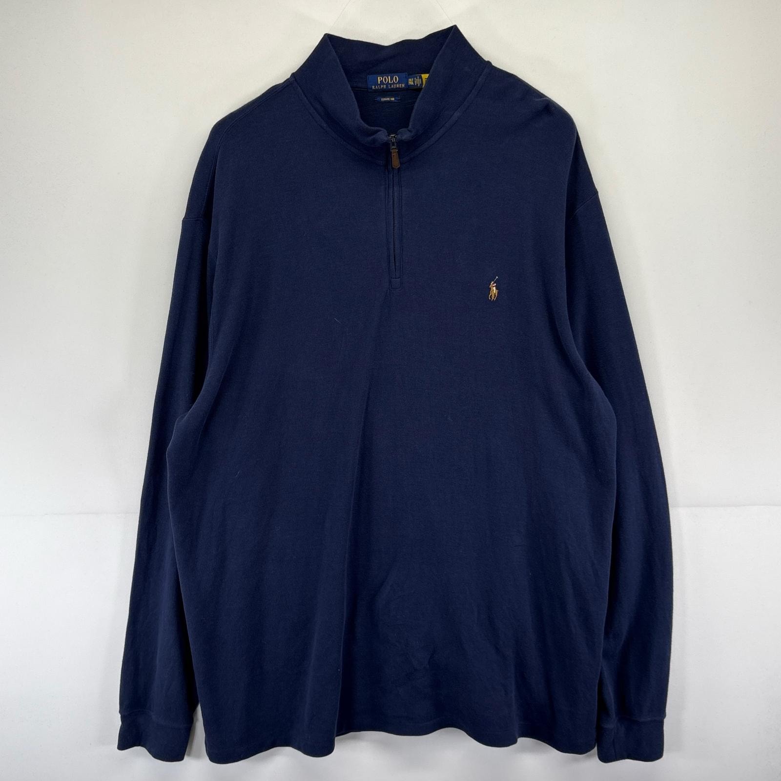 古着 ポロ・ラルフローレン POLO RALPH LAUREN スウェット ハーフジップ ワンポイントロゴ 刺繍 大きいサイズ 2XLT  ネイビー系 メンズ