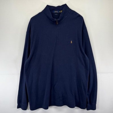 古着 ポロ・ラルフローレン POLO RALPH LAUREN スウェット ハーフジップ ワンポイントロゴ 刺繍 大きいサイズ 2XLT ネイビー系 メンズ