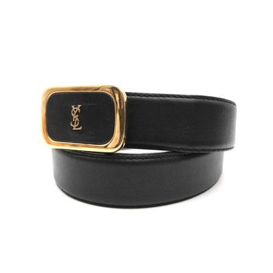YVES SAINT LAURENT(イヴ・サンローラン)ヴィンテージ ベルト YSLロゴ ブラック レザー ゴールド金具 サイズ75 レディース【中古】