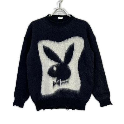サンローランパリ 22年 モヘヤ×ナイロン×ウール ニット XS ブラック プレイボーイコラボ 713263 xs