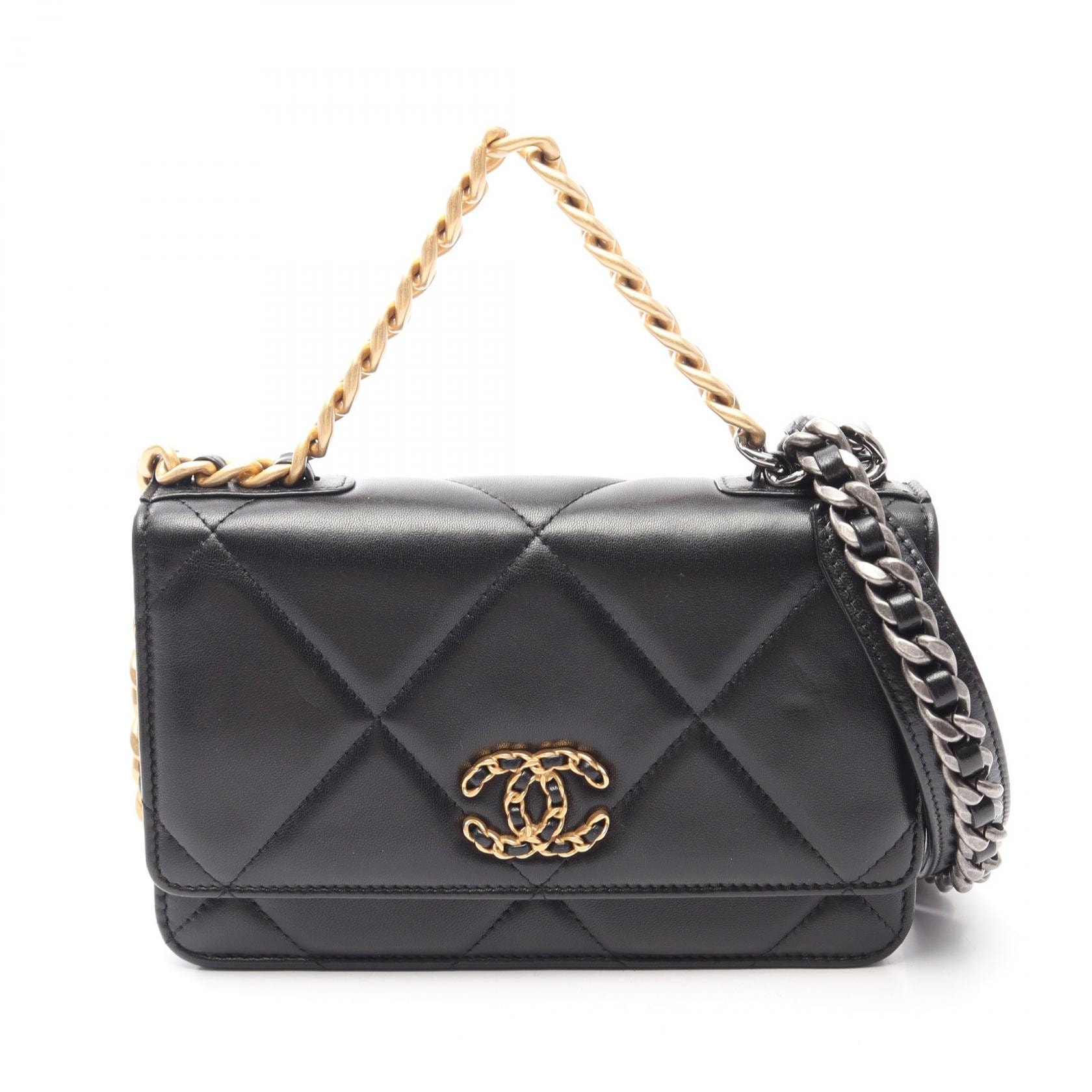 シャネル CHANEL 19 ディズヌフ マトラッセ コンビ金具 2WAY ショルダーバッグ バッグ ラムスキン(羊革) レディース ブラック系 AP0957 【中古】