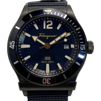 ☆☆Salvatore Ferragamo サルヴァトーレフェラガモ 1898 デイト FF3210015 ネイビー クォーツ メンズ 腕時計