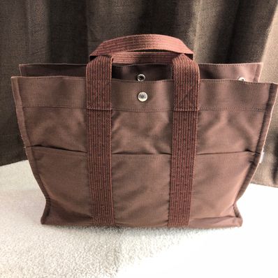 HERMES Her Line Canvas Tote Bag "Brown"