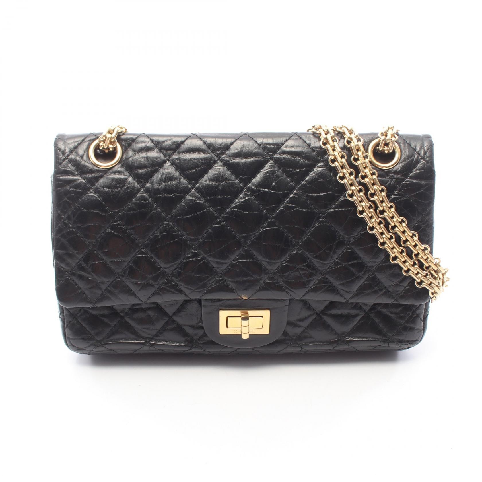 シャネル CHANEL 2.55 マドモアゼルチェーン マトラッセ Wフラップ ショルダーバッグ バッグ カーフ(牛革) レディース ブラック系 37586 【中古】