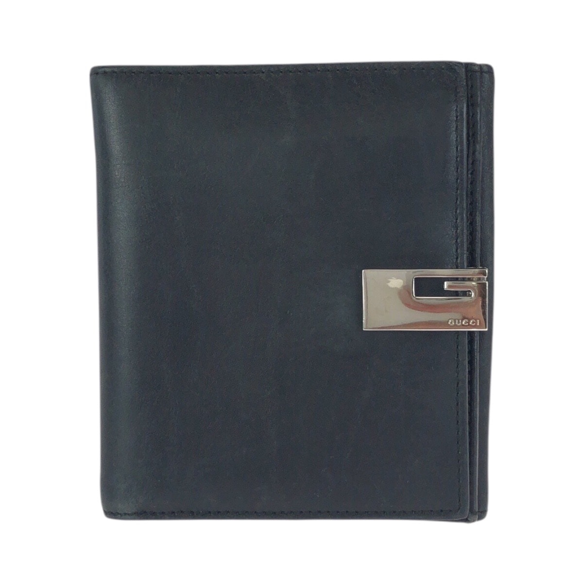 美品 GUCCI グッチ ブラック 黒 シルバー金具 レザー 折財布 コンパクトウォレット 602563 【中古】