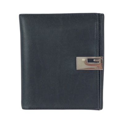 美品 GUCCI グッチ ブラック 黒 シルバー金具 レザー 折財布 コンパクトウォレット 602563 【中古】