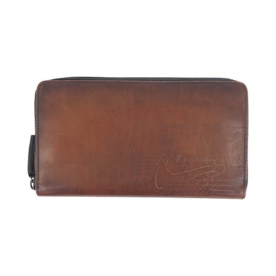 美品 Berluti ベルルッティ カリグラフィ スクリット ブラウン シルバー金具 レザー 長財布 ラウンドファスナー 504473 【中古】