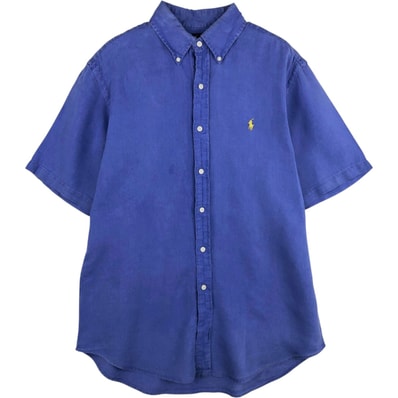 古着 ラルフローレン Ralph Lauren CLASSIC FIT 半袖 リネン ボタンダウンシャツ メンズM相当/eaa614526