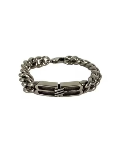 BALENCIAGA BB Icon Thin Gourmette Bracelet "Antique Silver"