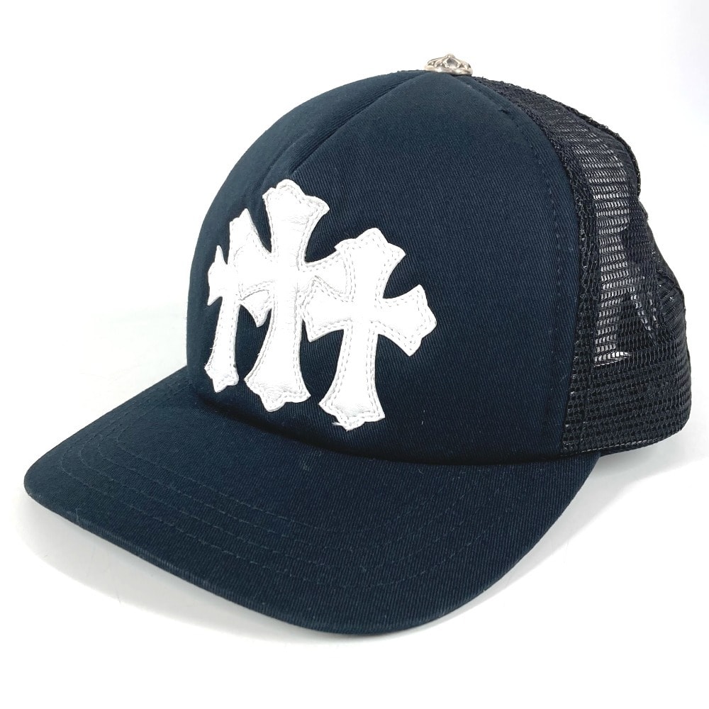 クロムハーツ CHROME HEARTS トリプルクロス スリークロス ロゴ トラッカー TRUCKER CAP NEW 3 CEM CRS 帽子 キャップ帽 ベースボール メッシュ キャップ コットン ブラック 新品同様