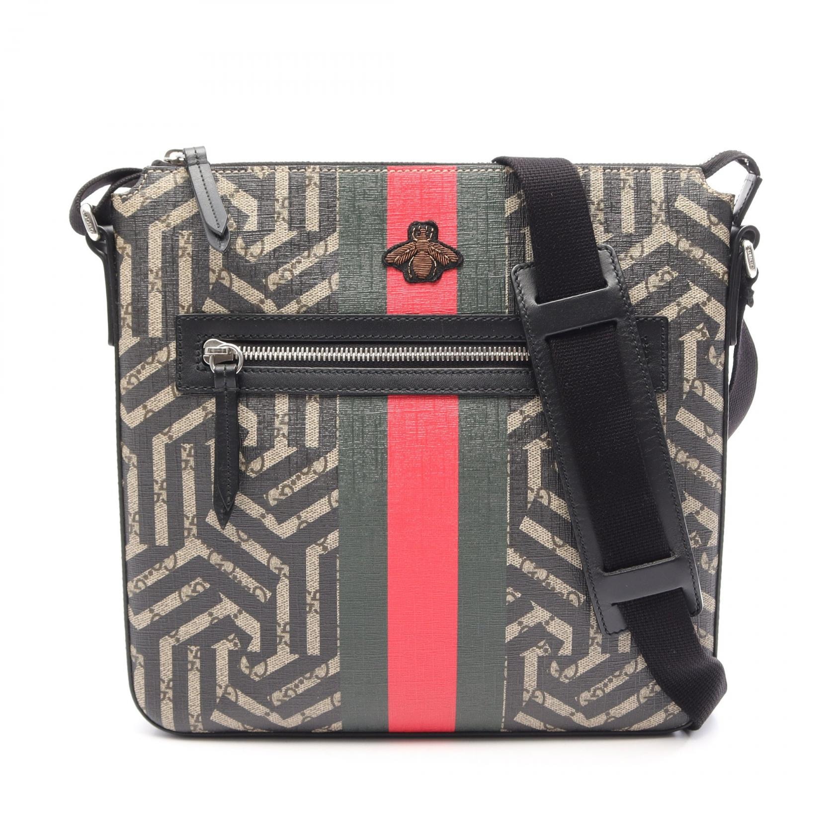 グッチ GUCCI GGカレイド ビー ショルダーバッグ バッグ PVCコーティングキャンバス レザー メンズ レディース ベージュ系 / ブラック系 / マルチカラー 471466 【中古】