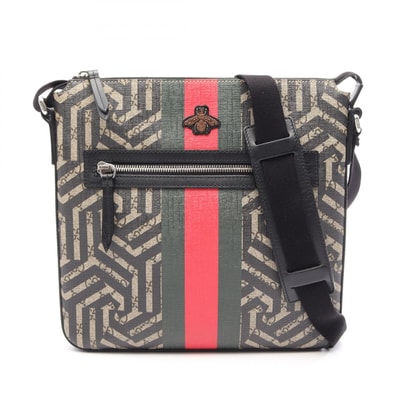 グッチ GUCCI GGカレイド ビー ショルダーバッグ バッグ PVCコーティングキャンバス レザー メンズ レディース ベージュ系 / ブラック系 / マルチカラー 471466 【中古】